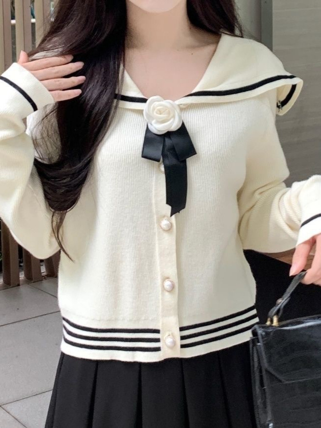 Sailor Collar Bow Sweet Preppy Knit Cardigan