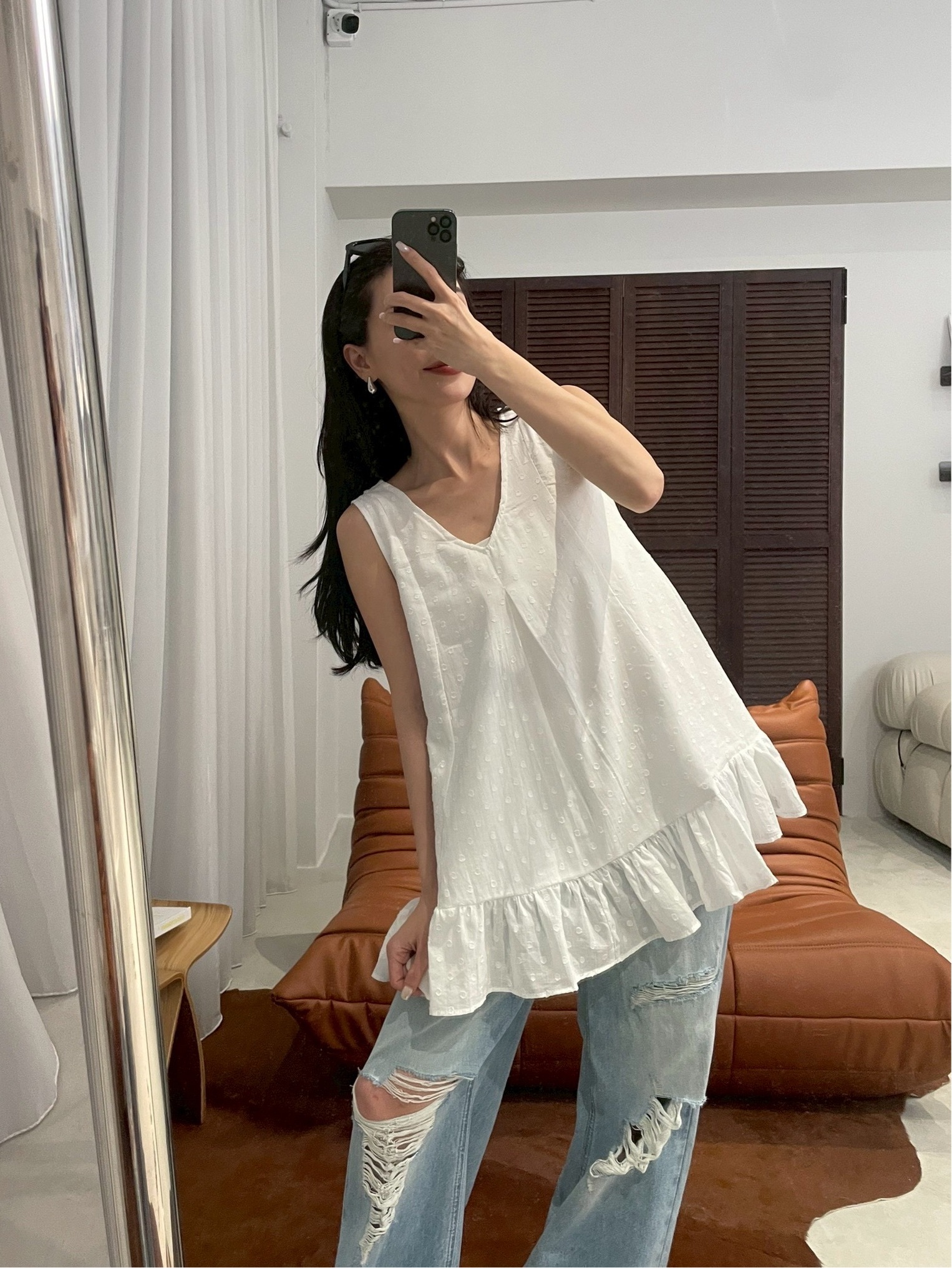 #AM37 立體壓紋傘狀上衣(藍/白)