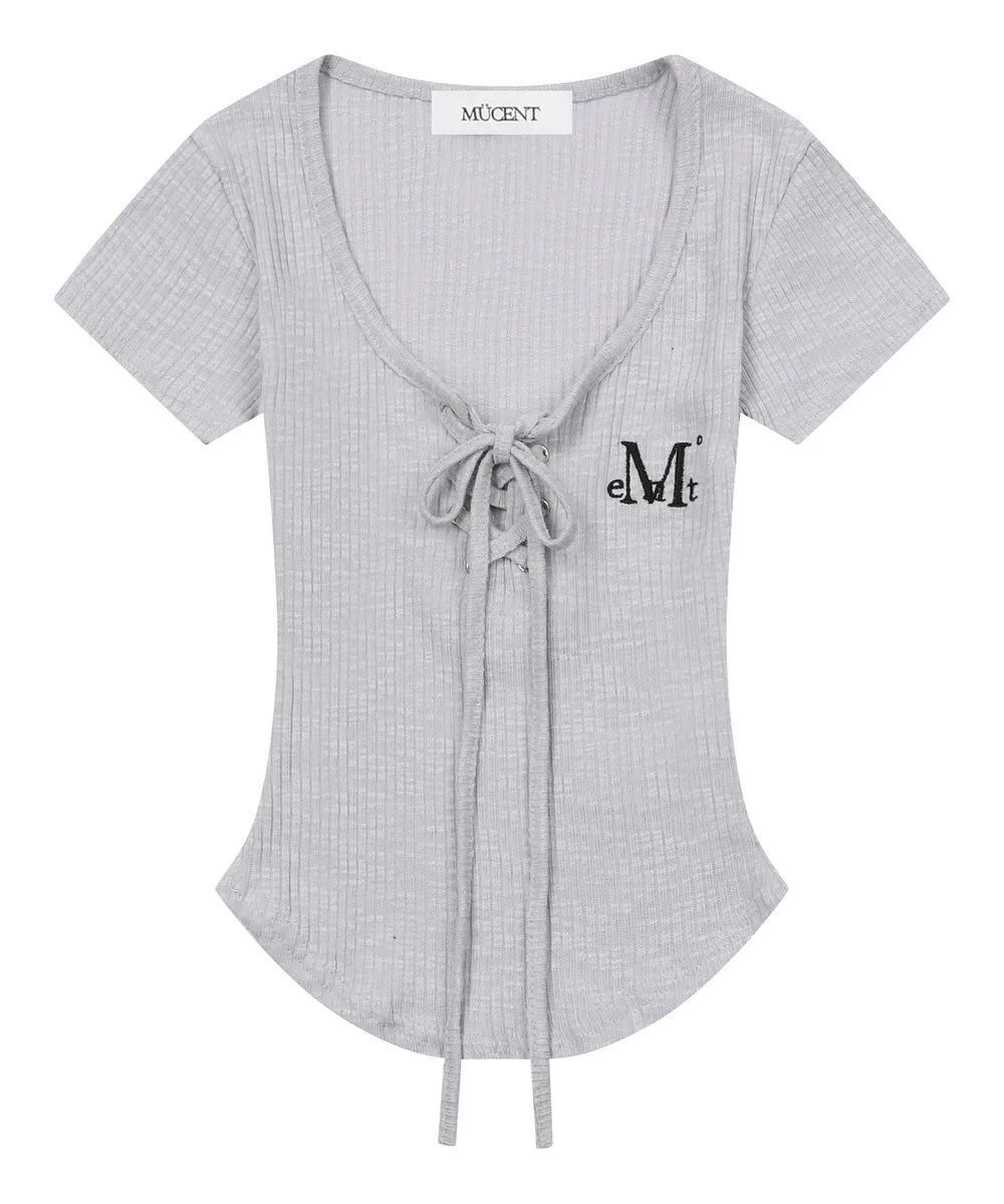 MUCENT圓領 圓弧 綁帶 短袖 上衣 P0000CGK