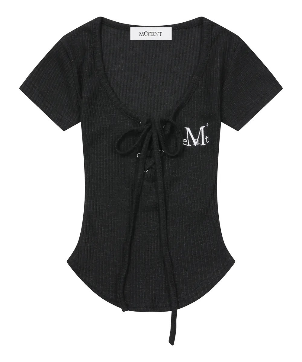 MUCENT圓領 圓弧 綁帶 短袖 上衣 P0000CGK