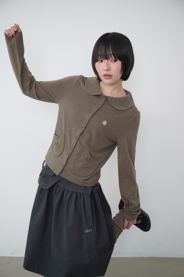 BAUF 圓領 口袋 立體 花紋 開襟衫