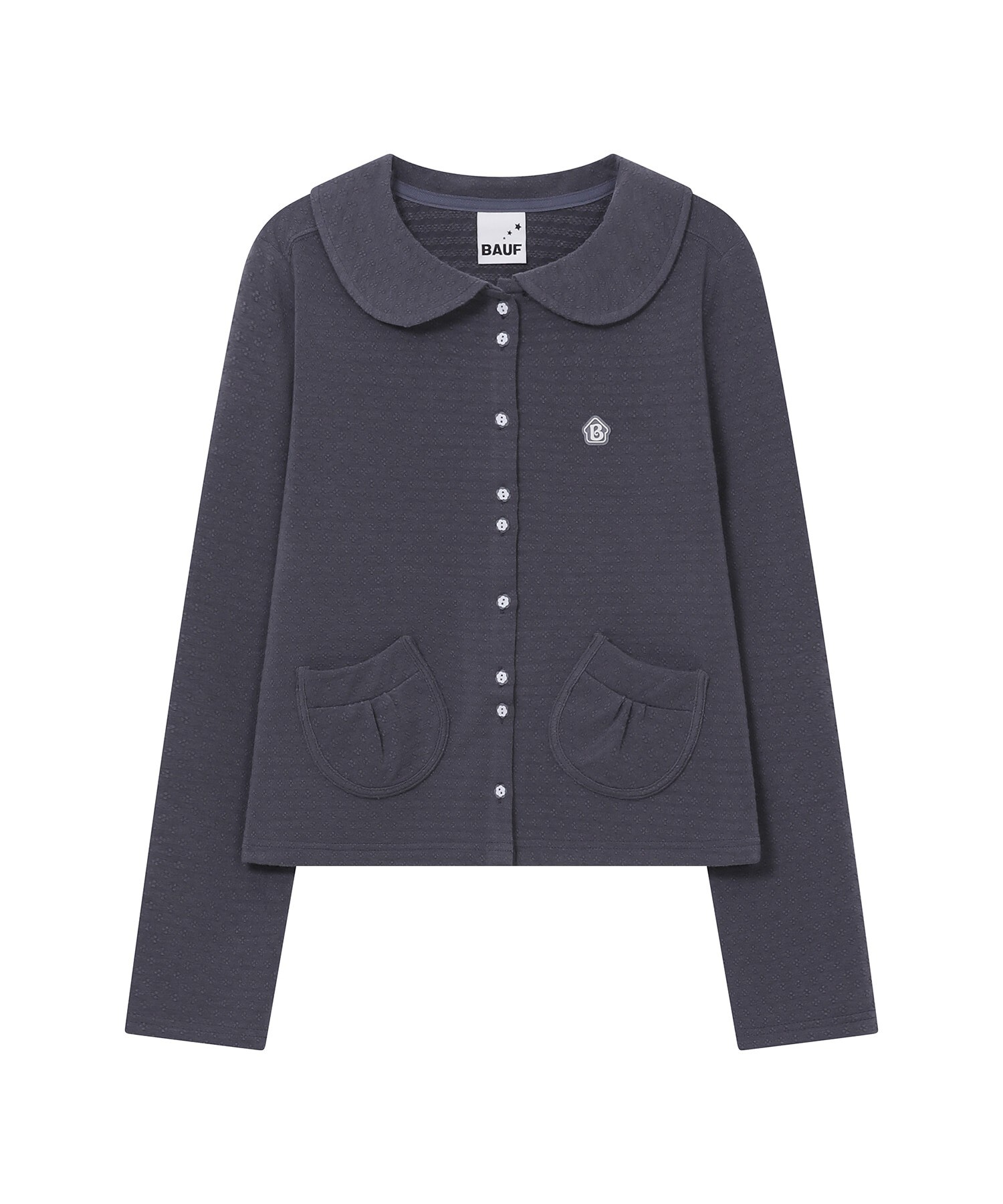 BAUF 圓領 口袋 立體 花紋 開襟衫