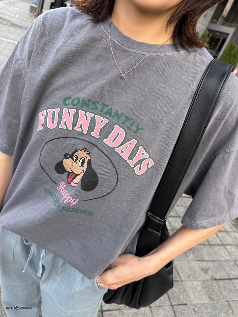 正韓粉灰FUNNY狗狗水洗T