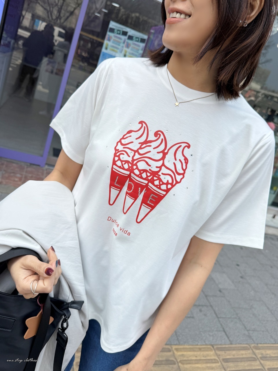 正韓質感水鑽冰淇淋T (白)