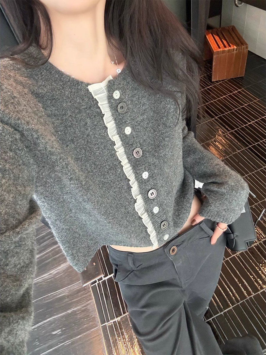 Lace Trim Patchwork Knit Cardigan