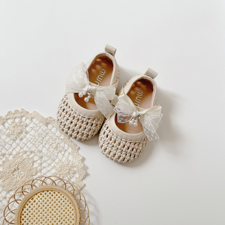 蝴蝶結藤編娃娃鞋