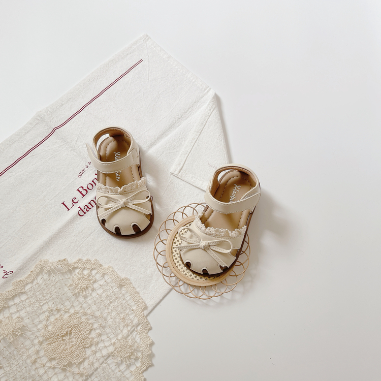 珍珠蕾絲蝴蝶結涼鞋