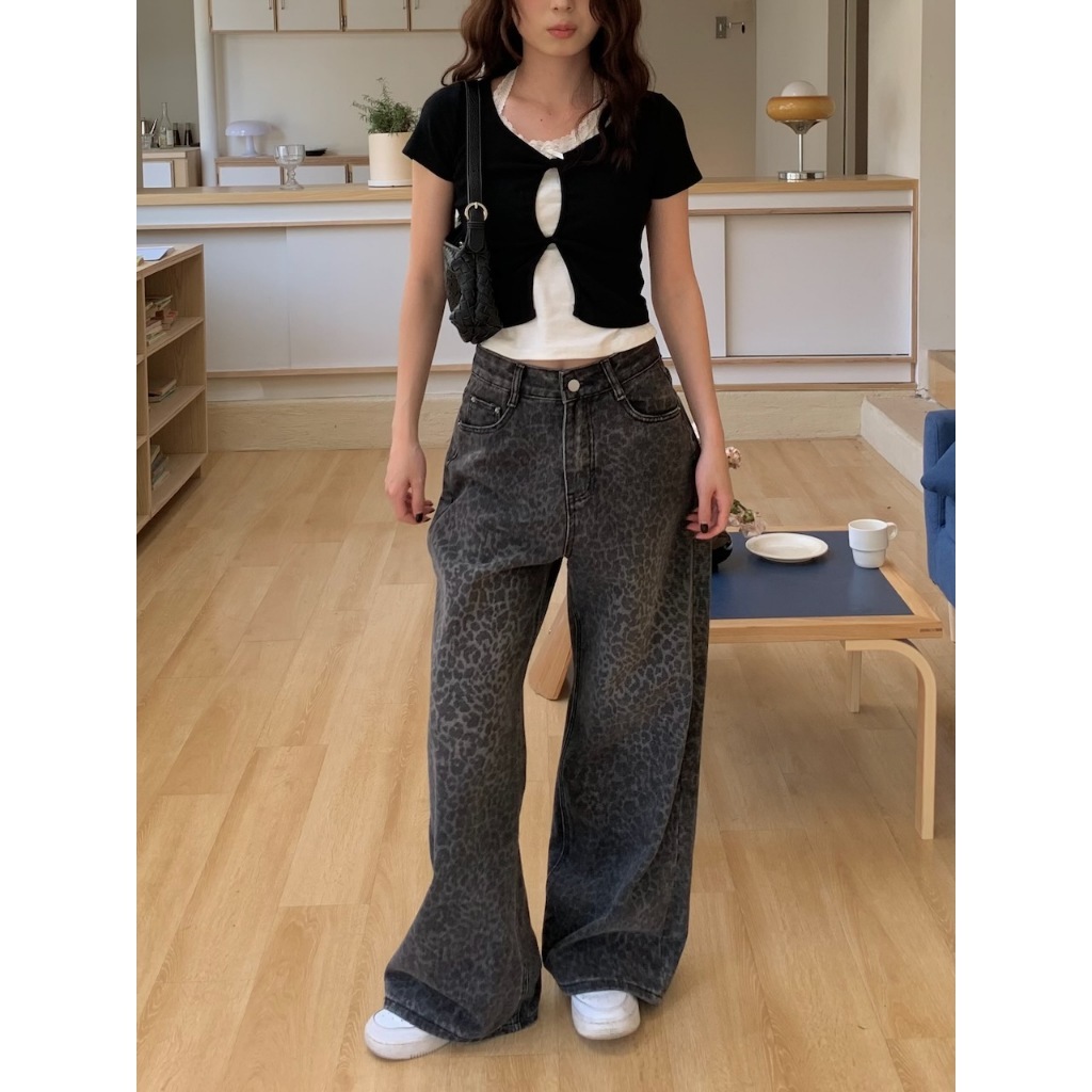 廣州選品🪂【imfine】低調透出好看豹紋的牛仔寬褲 #A3090