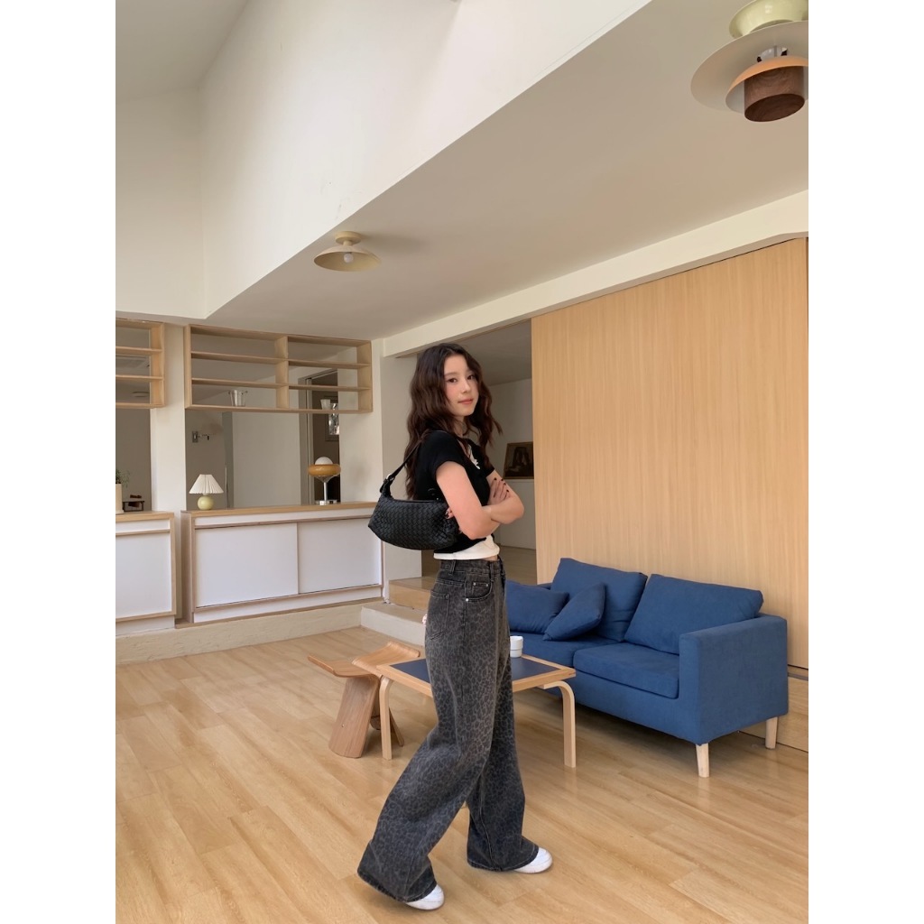 廣州選品🪂【imfine】低調透出好看豹紋的牛仔寬褲 #A3090