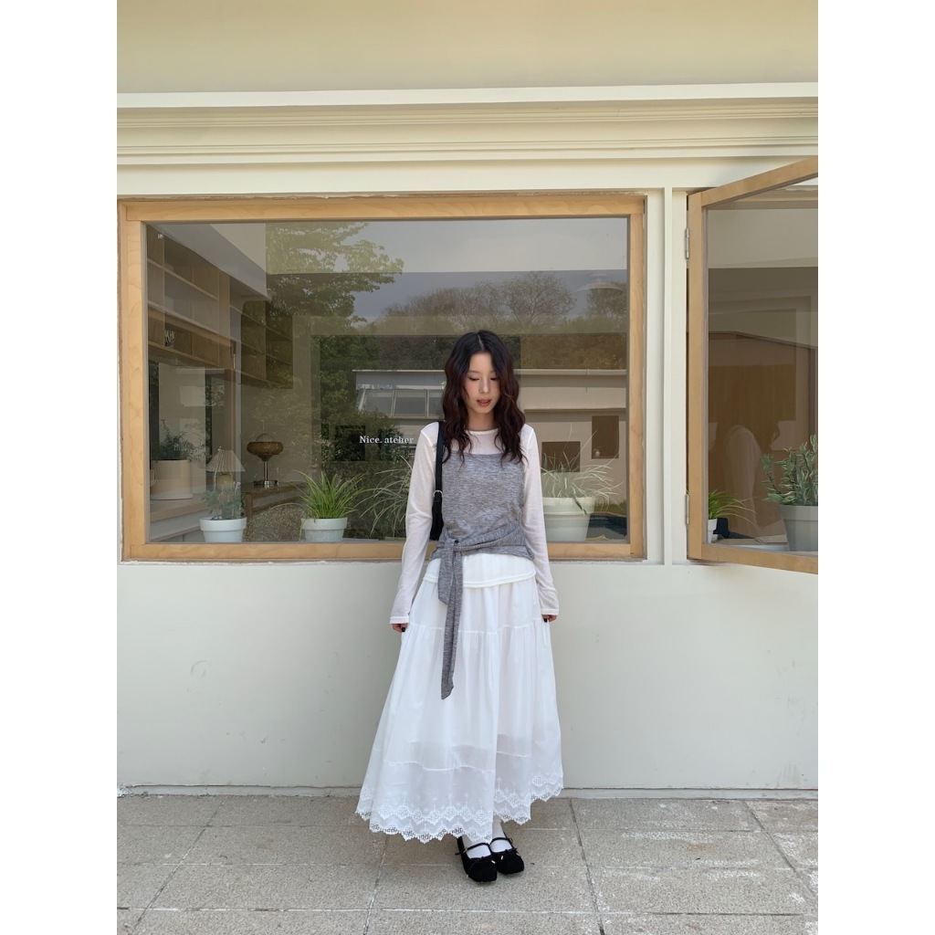 廣州選品🪂【imfine】浪漫蕾絲裙擺造型中長裙 #4520