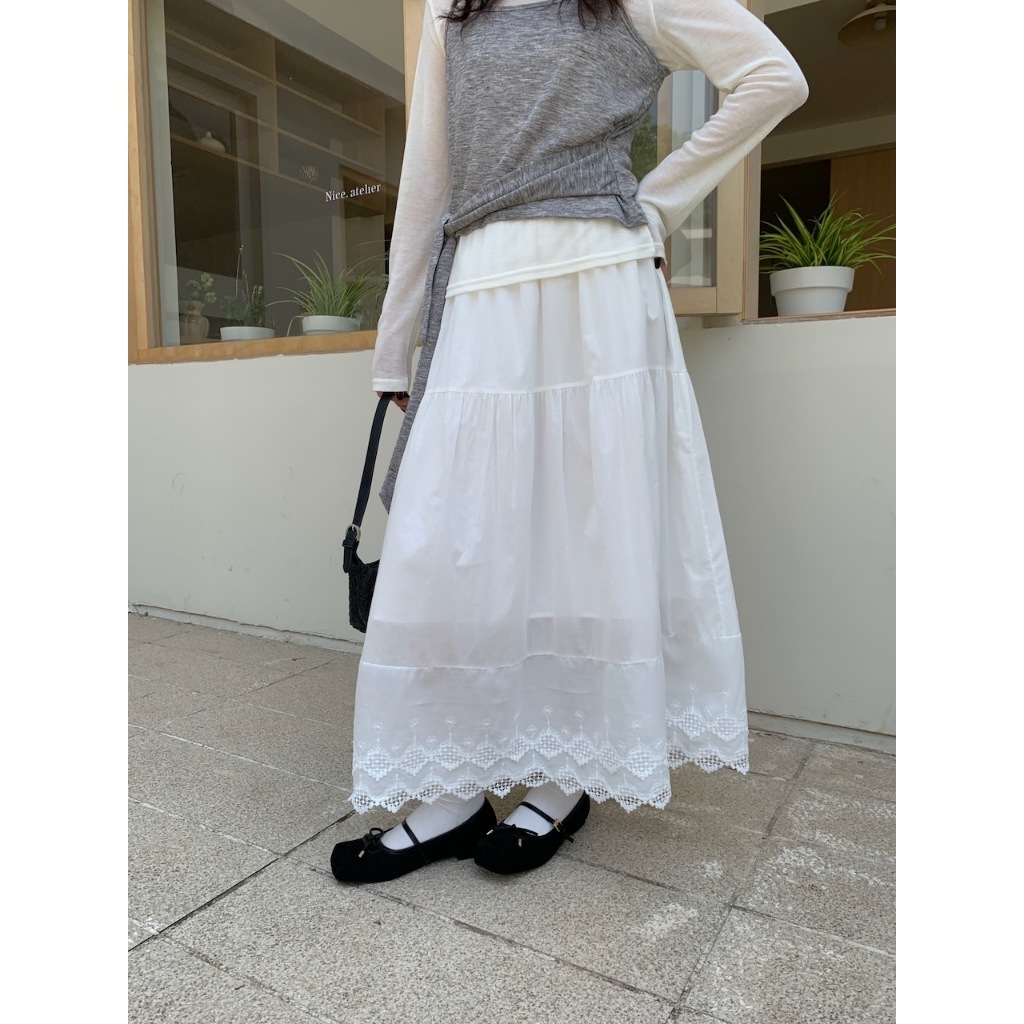 廣州選品🪂【imfine】浪漫蕾絲裙擺造型中長裙 #4520