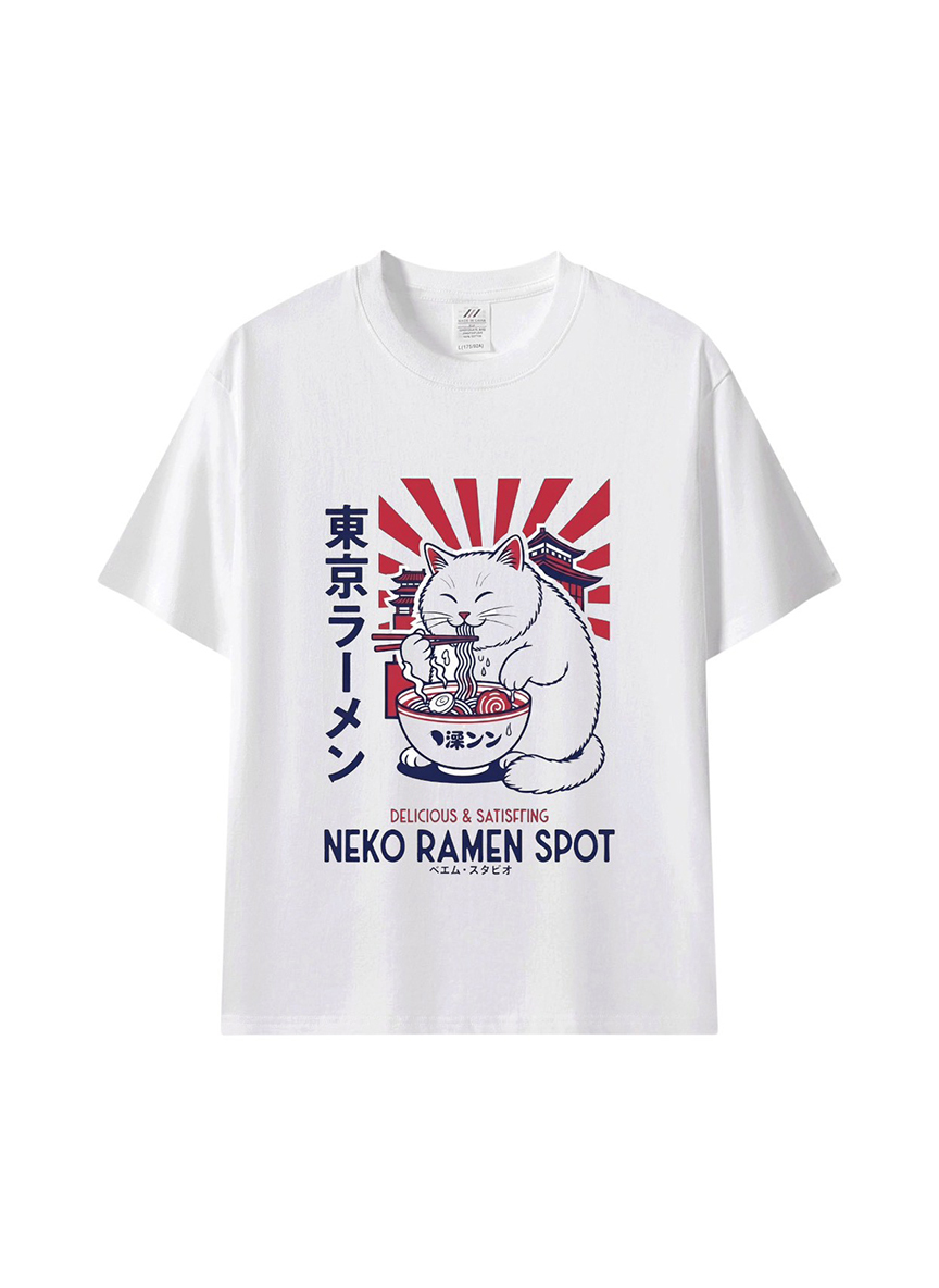把一點療癒的美味，穿在身上｜貓咪拉麵插畫棉T