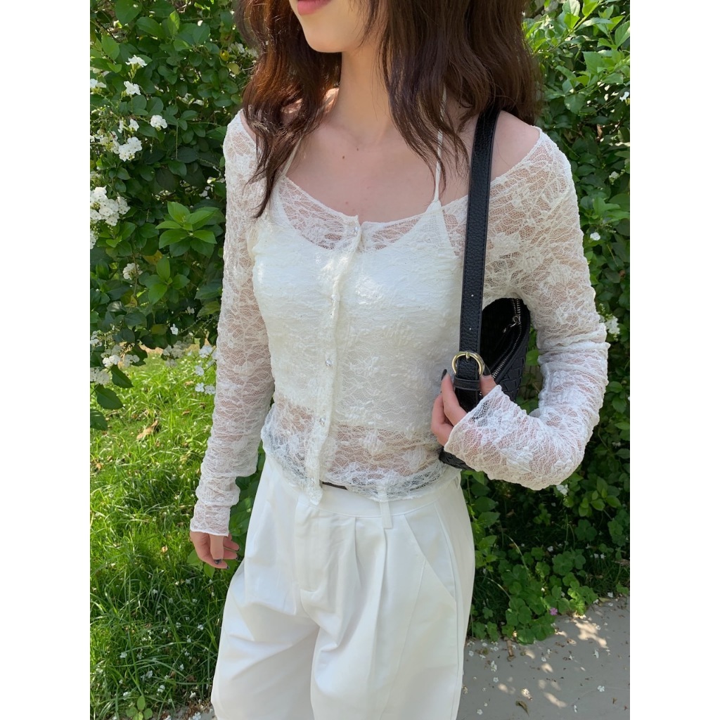 廣州選品🪂【imfine】珍珠美人魚 彈力蕾絲上衣+罩杯背心 #9895