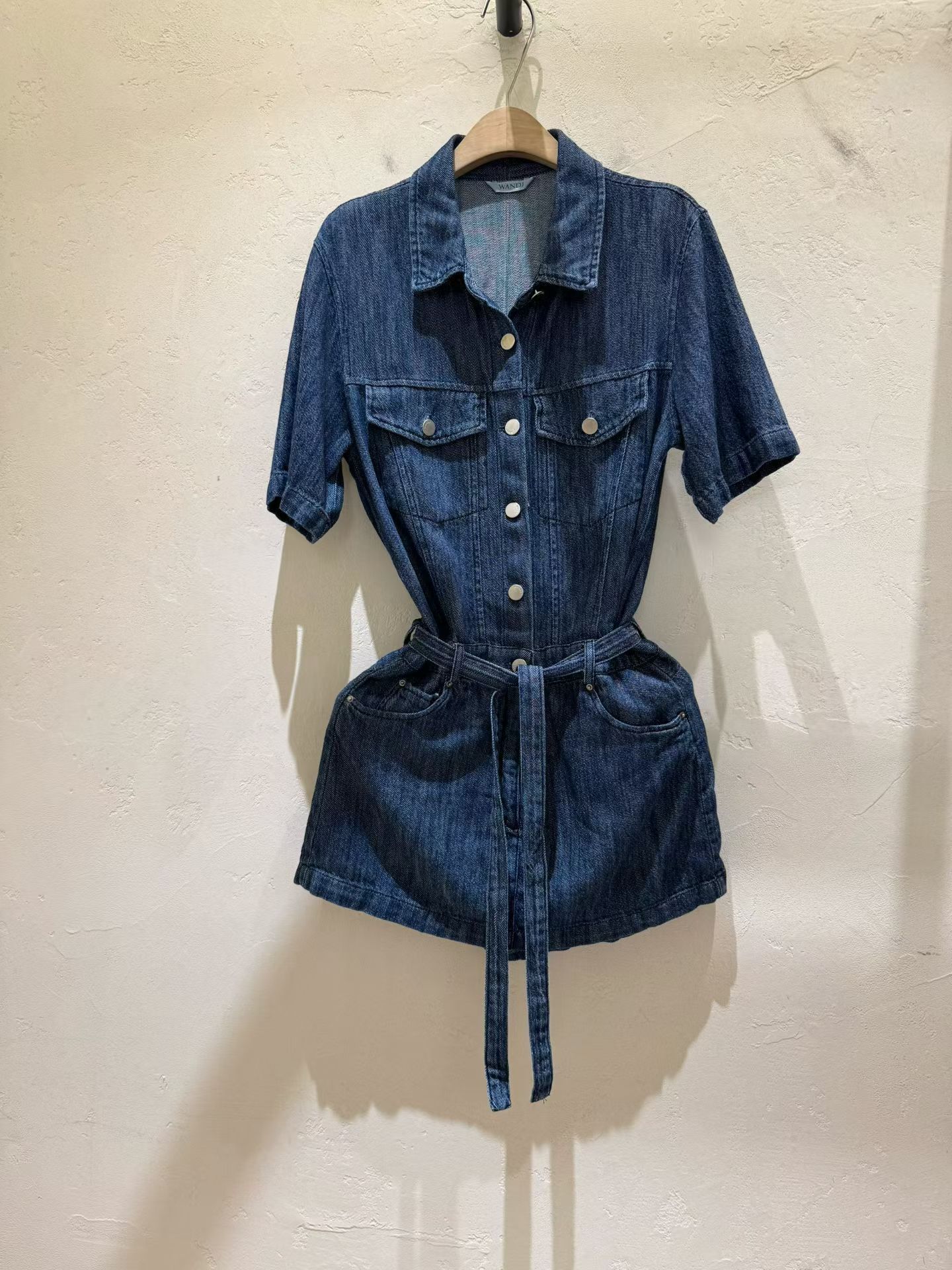 WJ6059 翻領短袖牛仔連身短褲