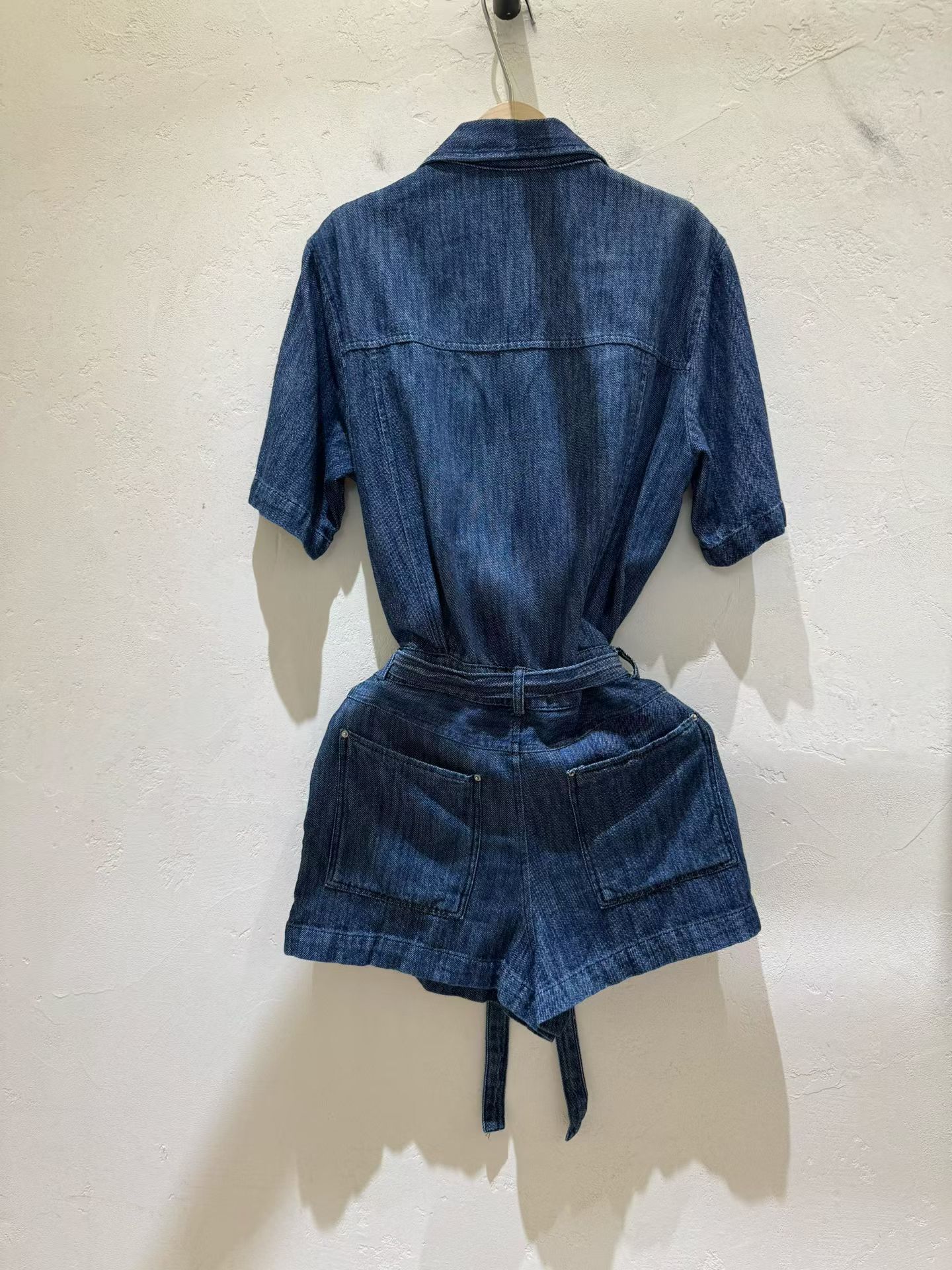 WJ6059 翻領短袖牛仔連身短褲