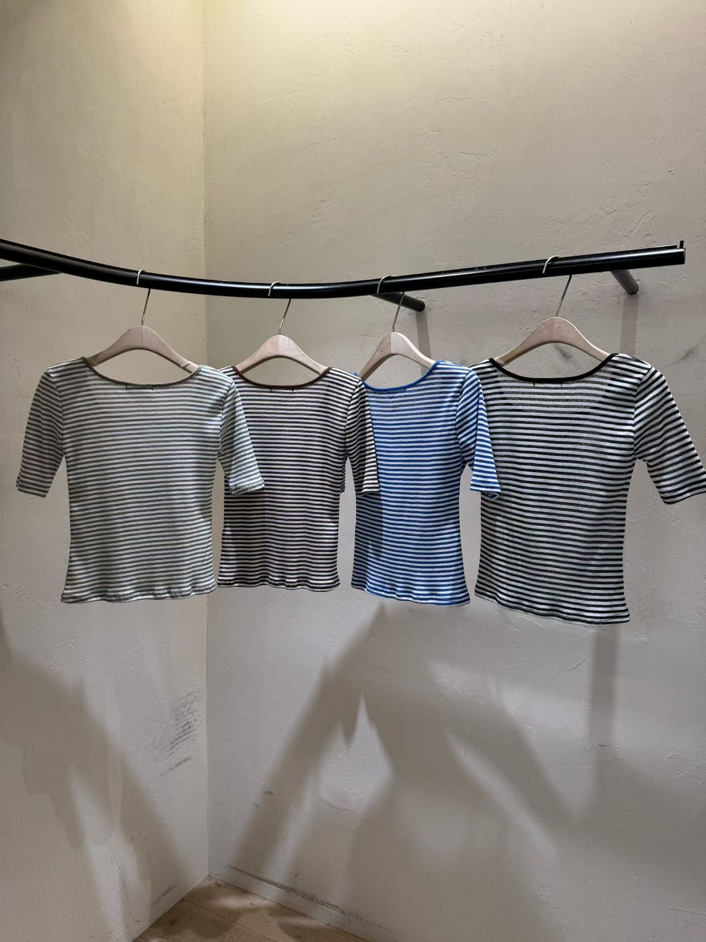 WJ6060 棉條紋方領中袖上衣