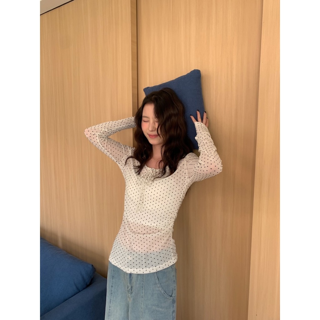 廣州選品🪂【imfine】波點泡泡紗 綁帶彈力上衣 #9898