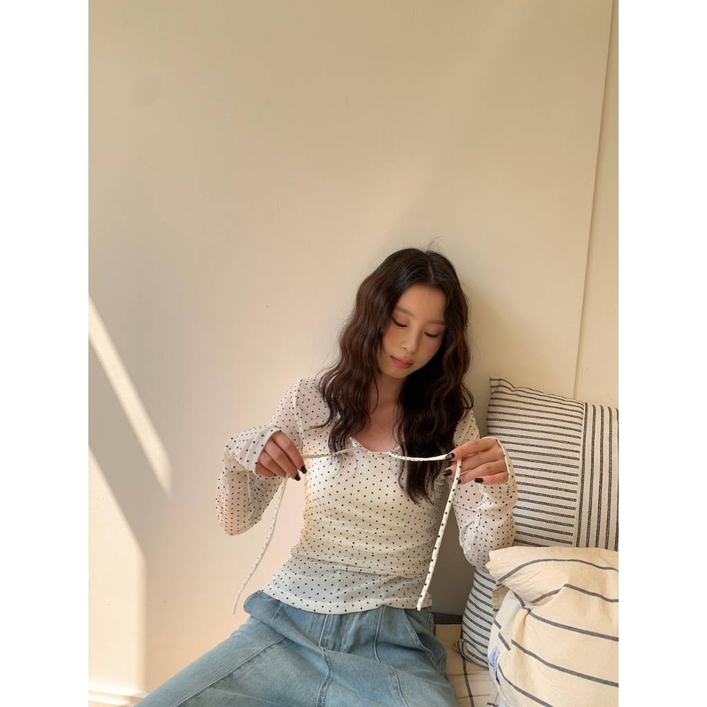 廣州選品🪂【imfine】波點泡泡紗 綁帶彈力上衣 #9898