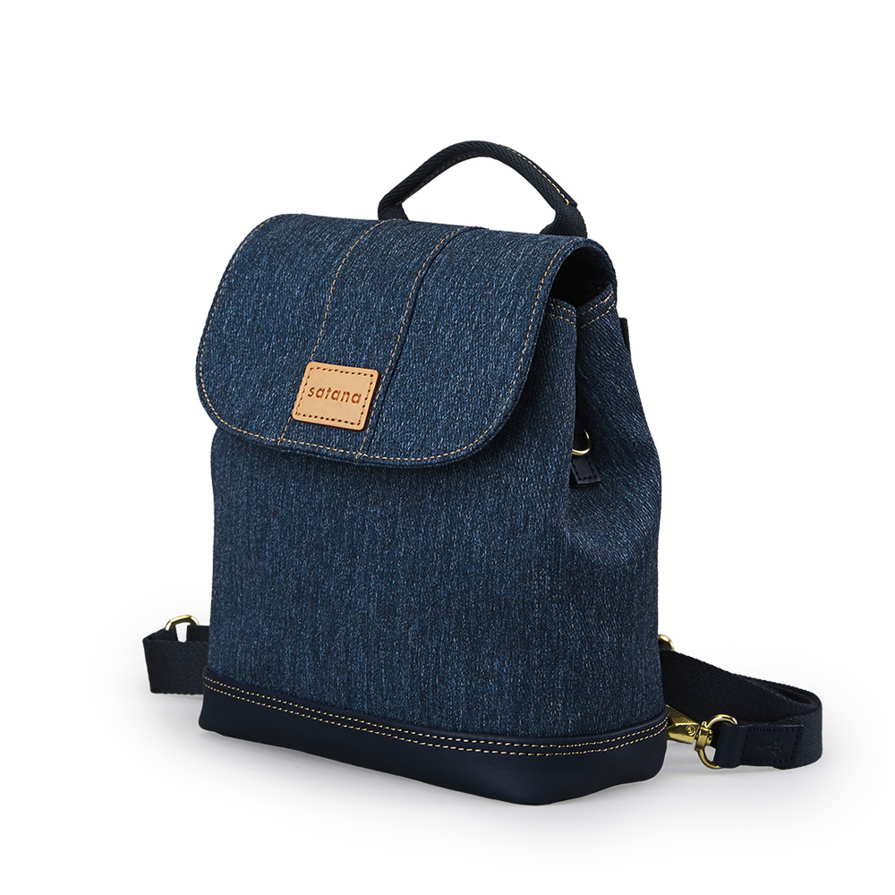 Denim 磁釦式小後背包-深丹寧藍