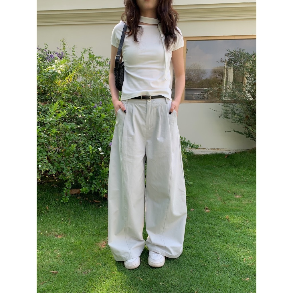 廣州選品🪂【imfine】鬆弛漫步歐膩的方皮帶寬褲 #A3102