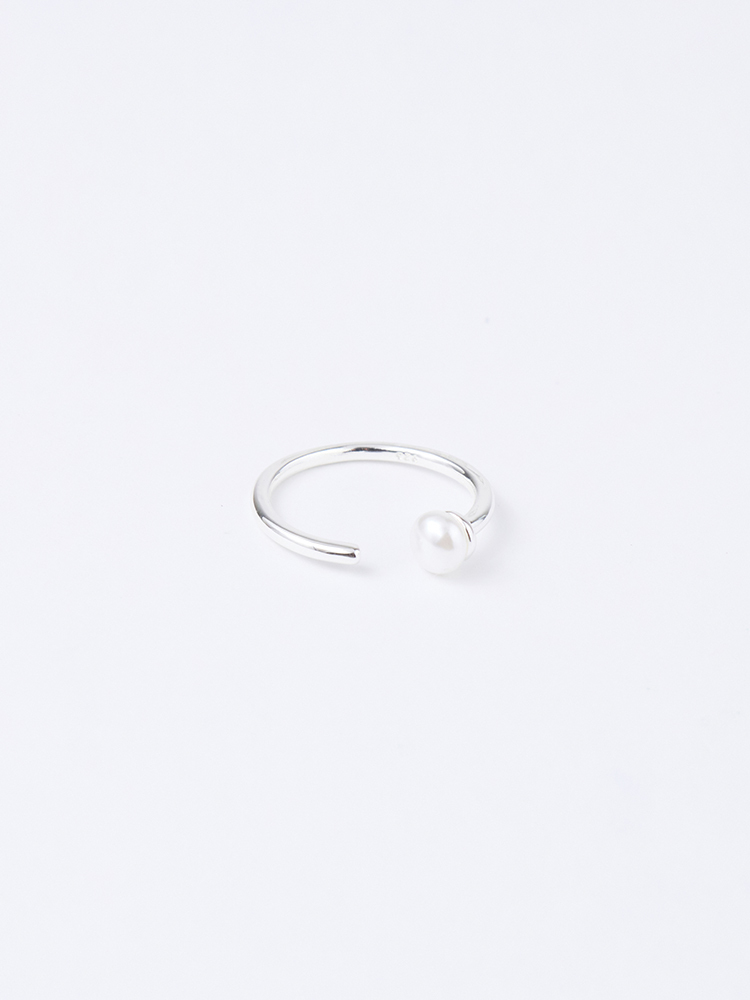 925純銀單邊珍珠切口戒指