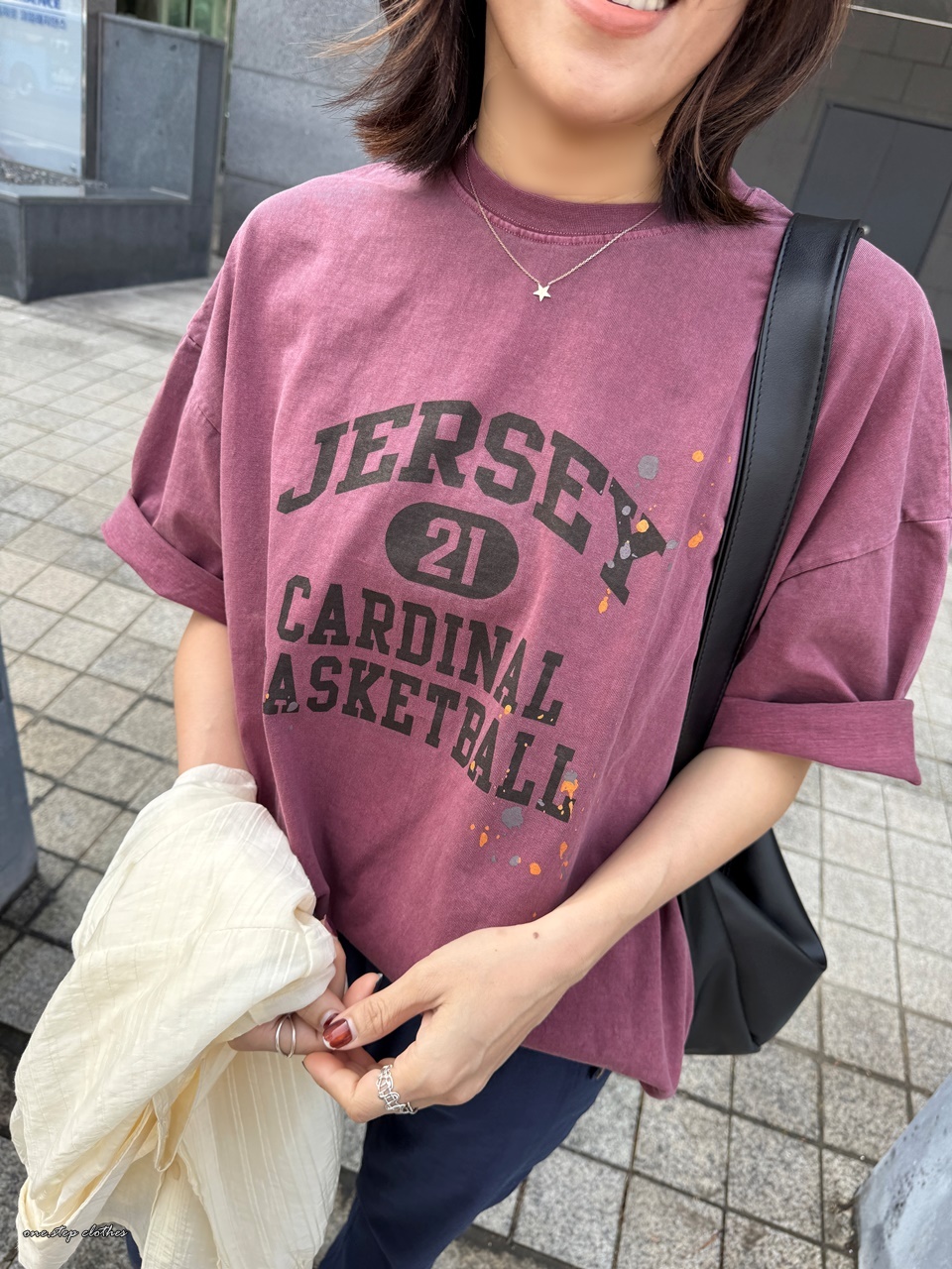 正韓Jersey潑漆水洗酒紅T