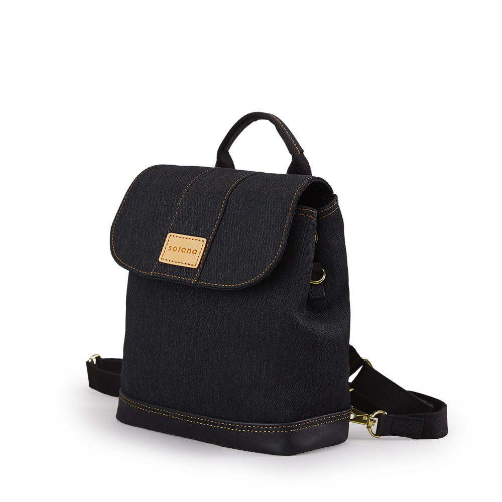 Denim 磁釦式小後背包-丹寧黑