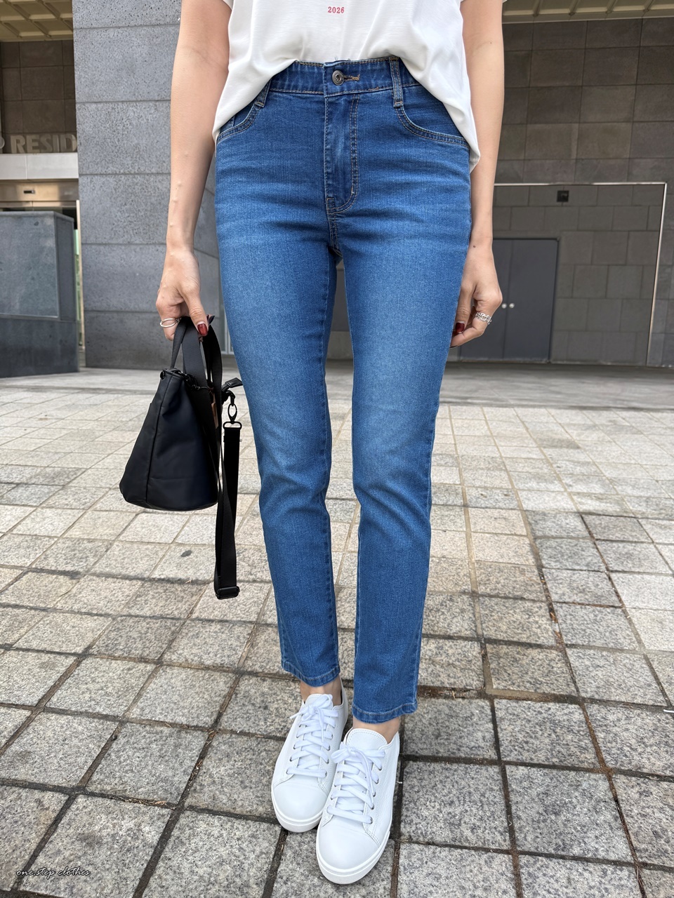 正韓Queen顯瘦深藍薄款鬆緊牛仔褲