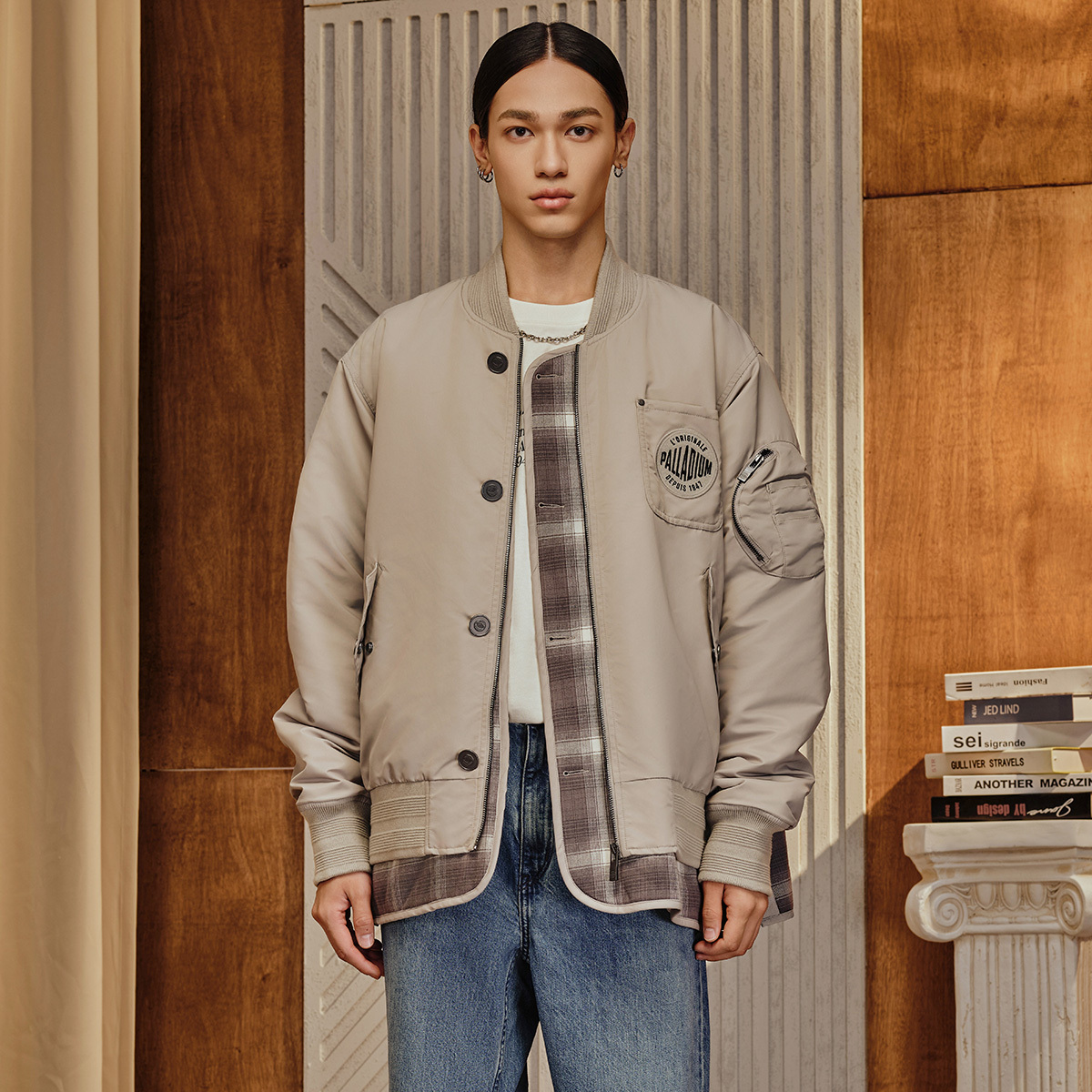 男裝 PALLADIUM LOGO 假兩件飛行員外套