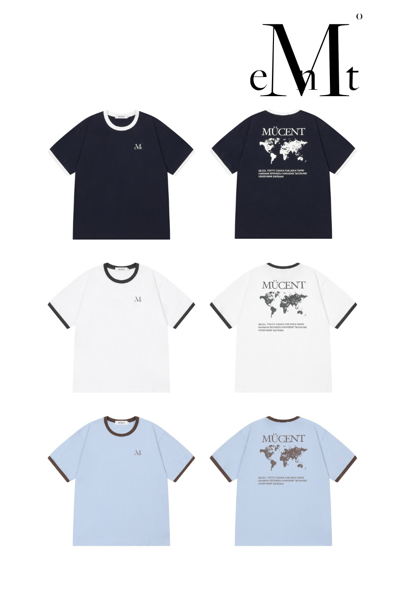 【 4/19收單 】MUCENT 世界地圖 撞色滾邊短T 韓國