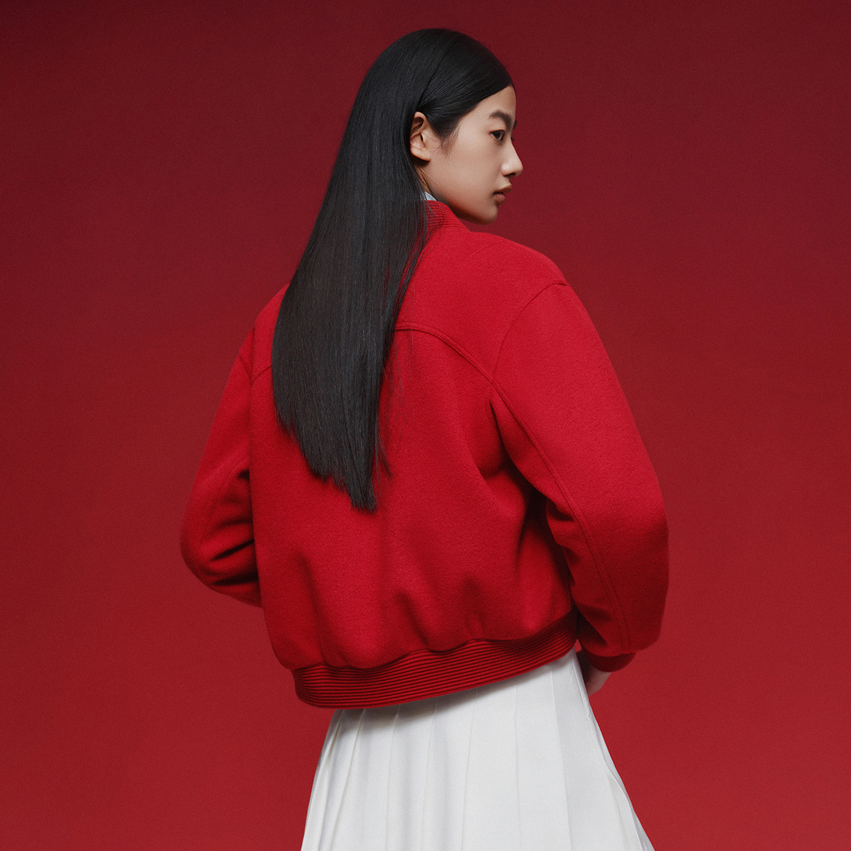 女裝馬主題 LOGO 混紡抓毛棒球外套