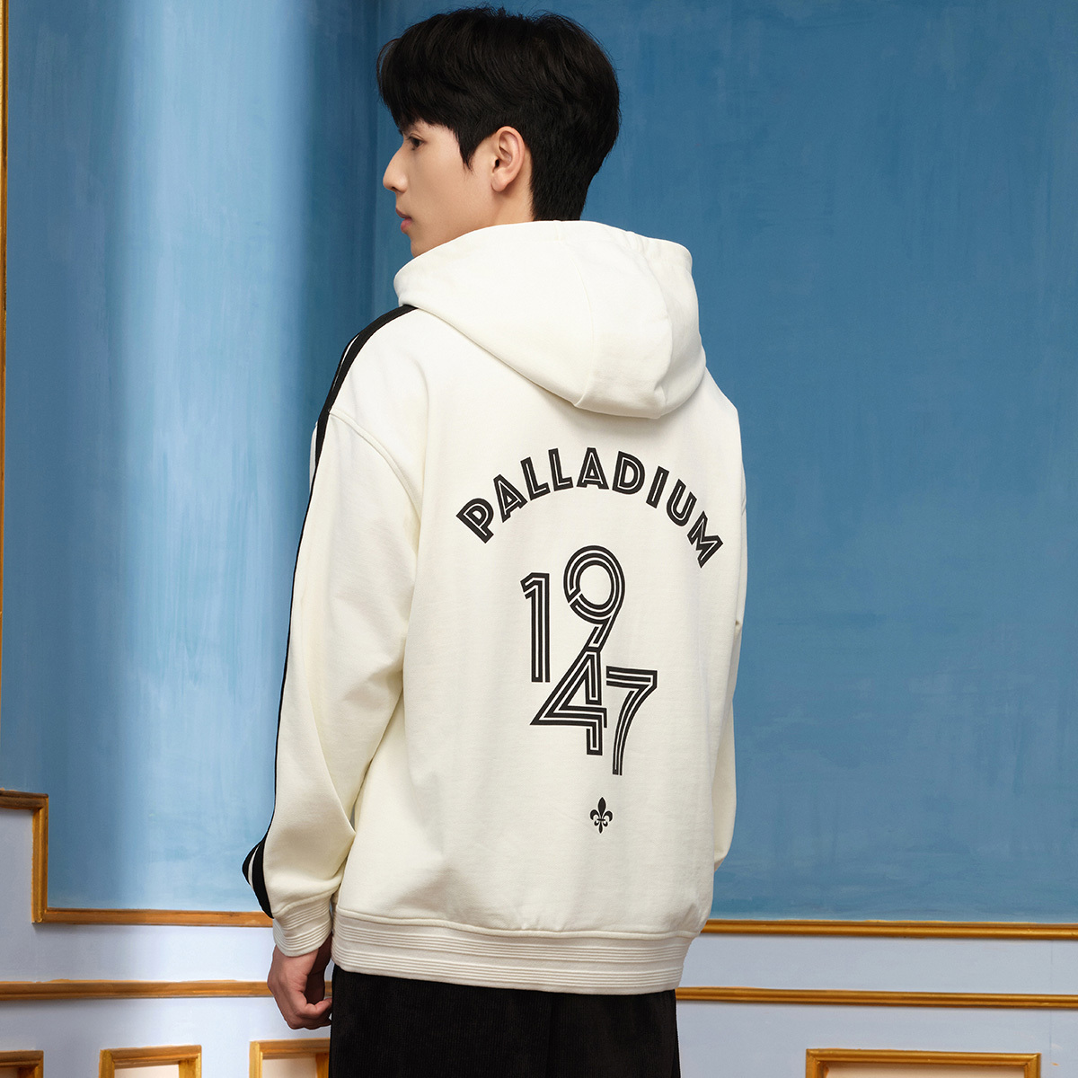 男裝復古 PALLADIUM LOGO 寬鬆全棉側面織帶連帽衛衣