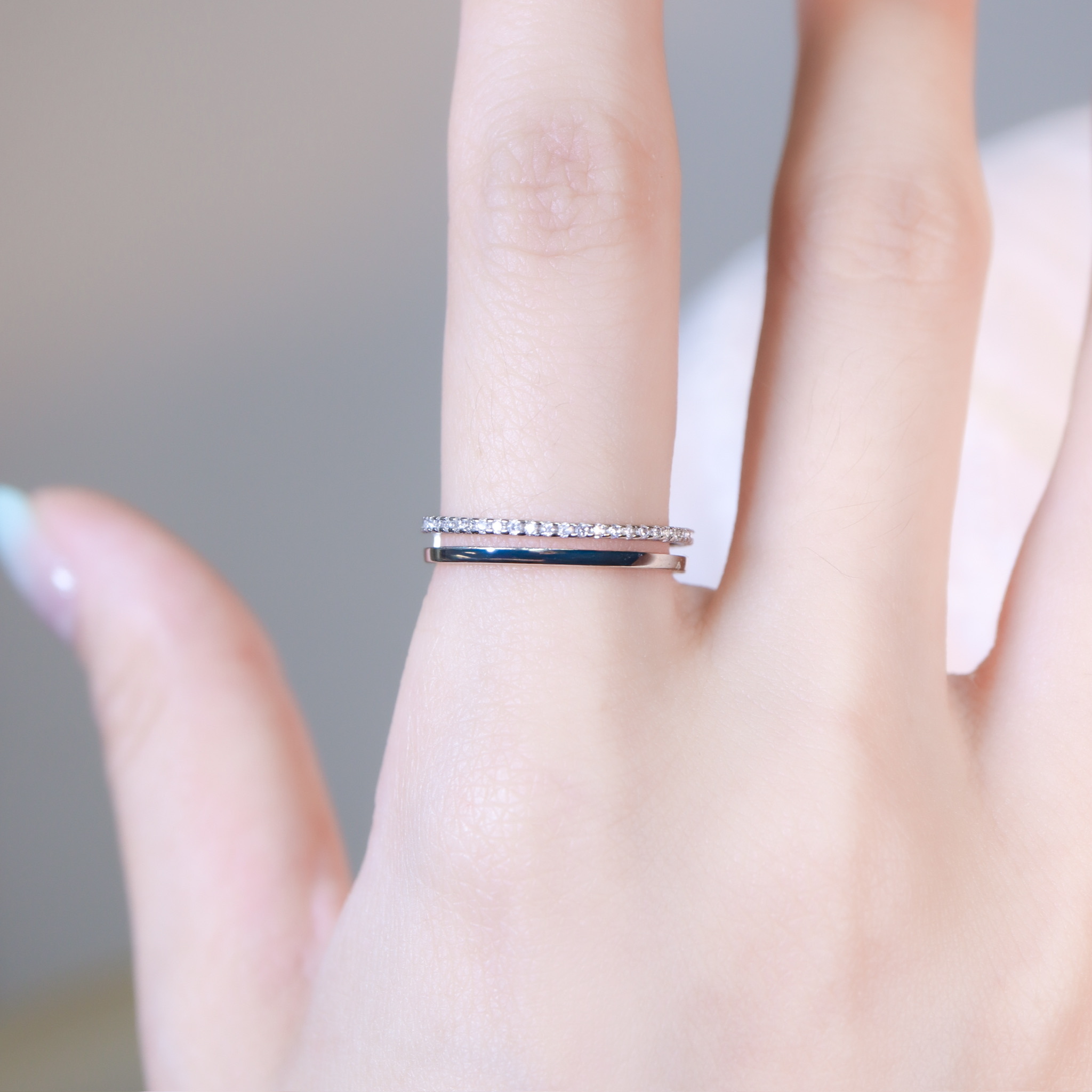 | 925純銀・白金 | 作伴雙層戒指 | RI1089 |