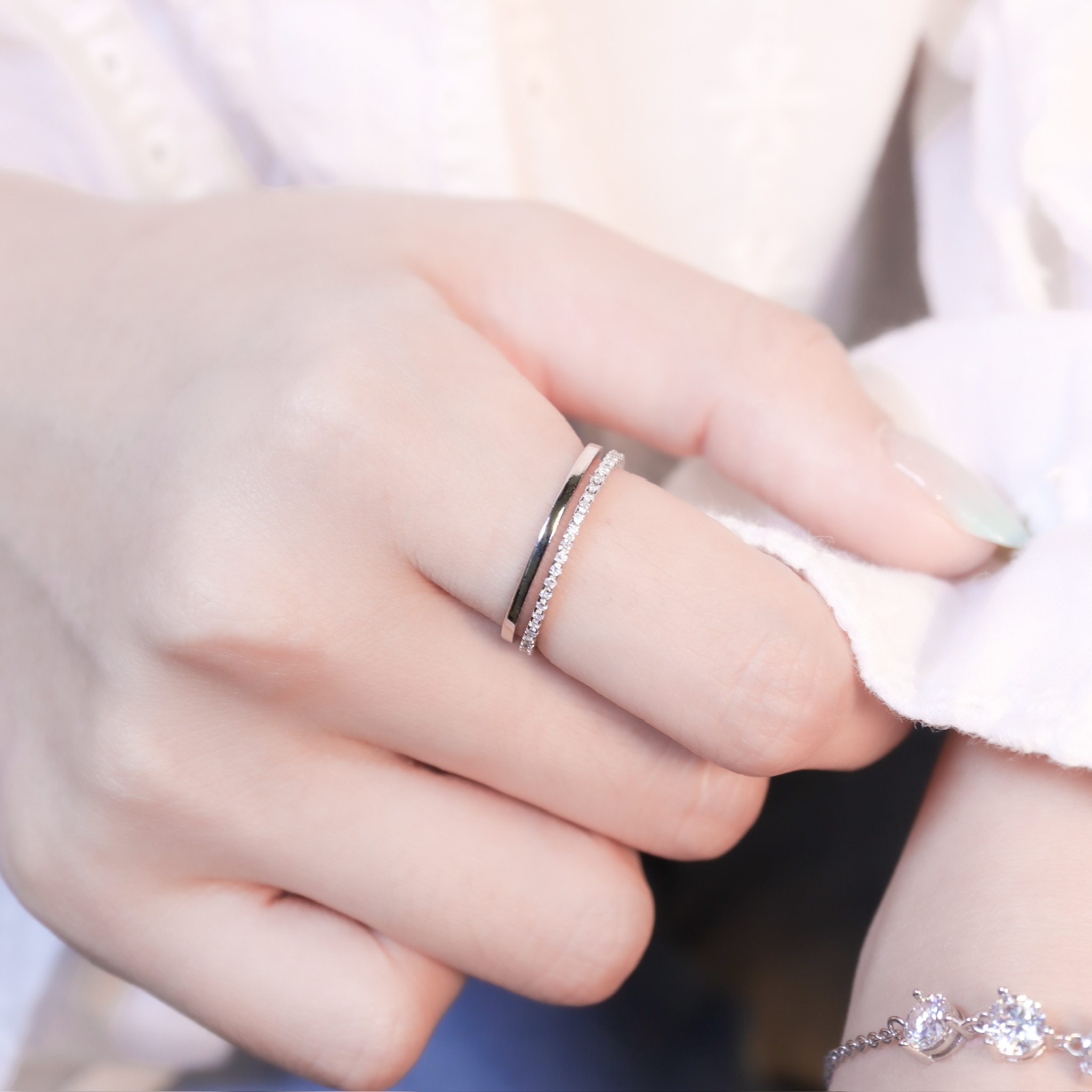 | 925純銀・白金 | 作伴雙層戒指 | RI1089 |