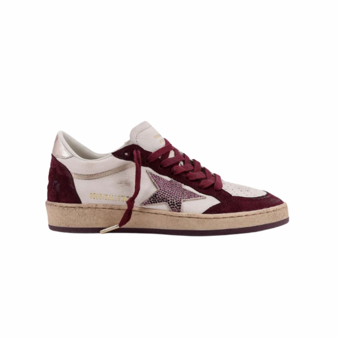 1FF0101-603 [GOLDEN GOOSE] Ballstar Leather Sneakers With Swarovski Logo On The Side (SS26) #GWF00117 F008066-83248 (S-EU-E)