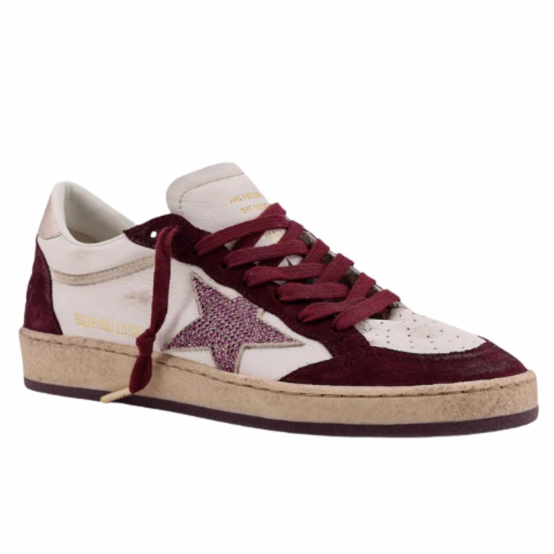 1FF0101-603 [GOLDEN GOOSE] Ballstar Leather Sneakers With Swarovski Logo On The Side (SS26) #GWF00117 F008066-83248 (S-EU-E)