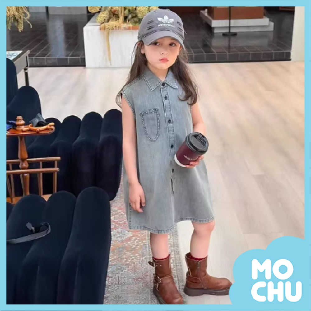 復古色牛仔無袖連身裙