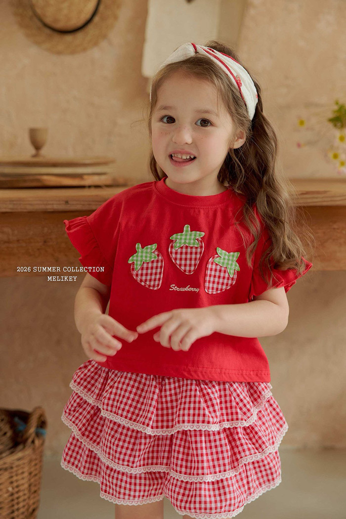 正韓夏MELIKEY 愛心滾邊紅色格紋裙褲