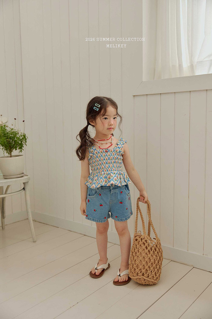 正韓夏MELIKEY 刺繡櫻桃牛仔褲