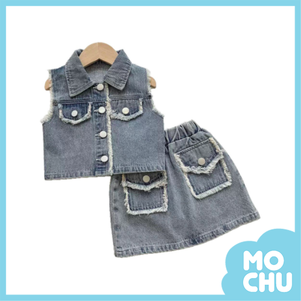 抽鬚邊洗色牛仔短裙套裝