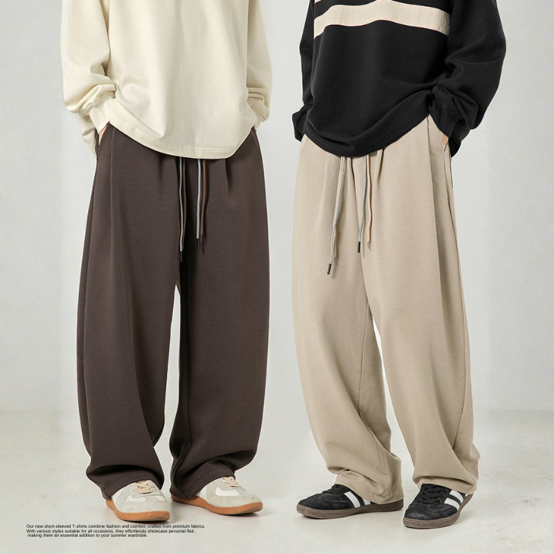 日系街頭 柔軟垂墜感打褶寬棉褲