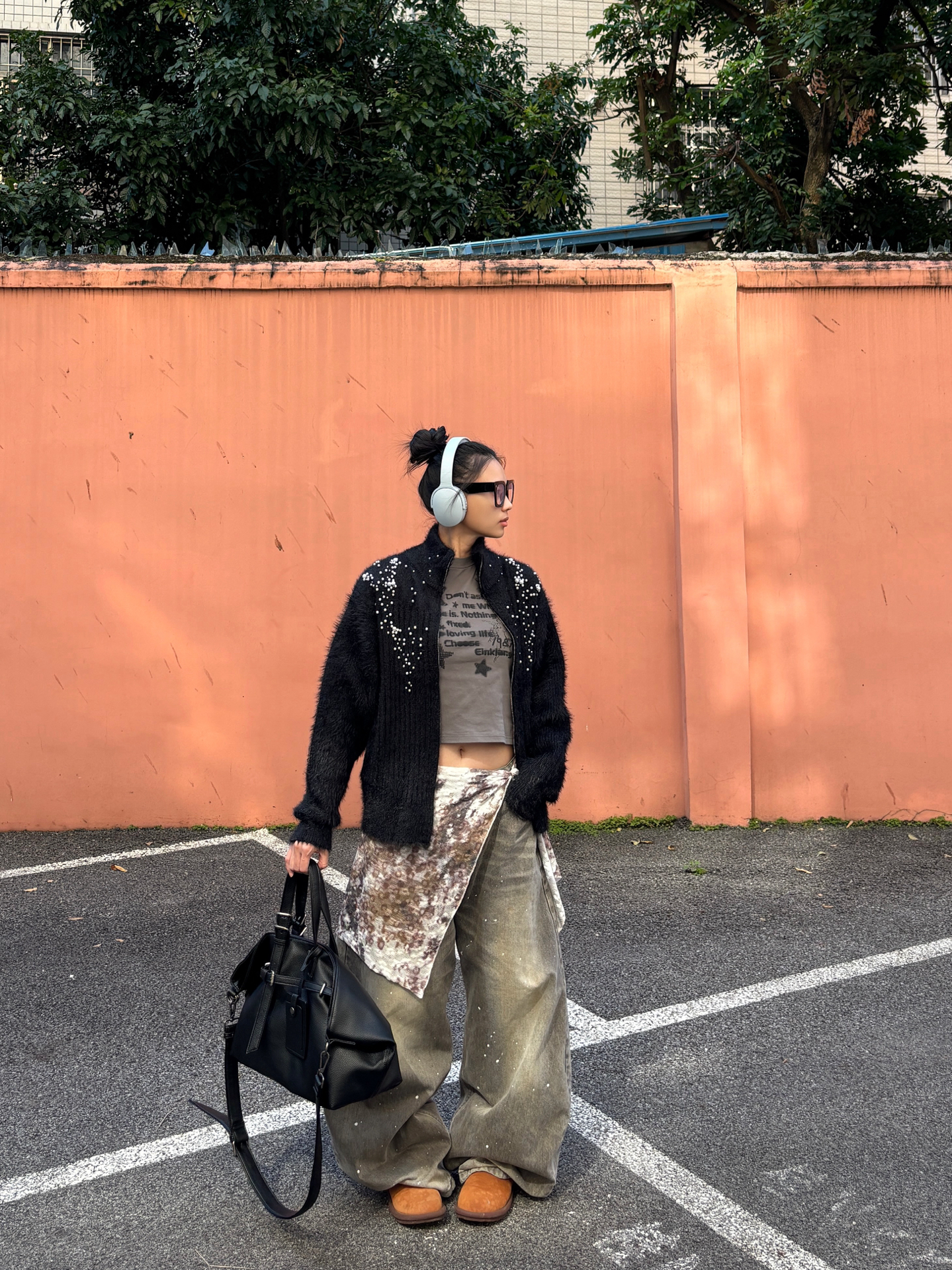 代購-小眾品牌 軟皮荔枝紋 小眾高級感 斜挎包 旅行包 黑色