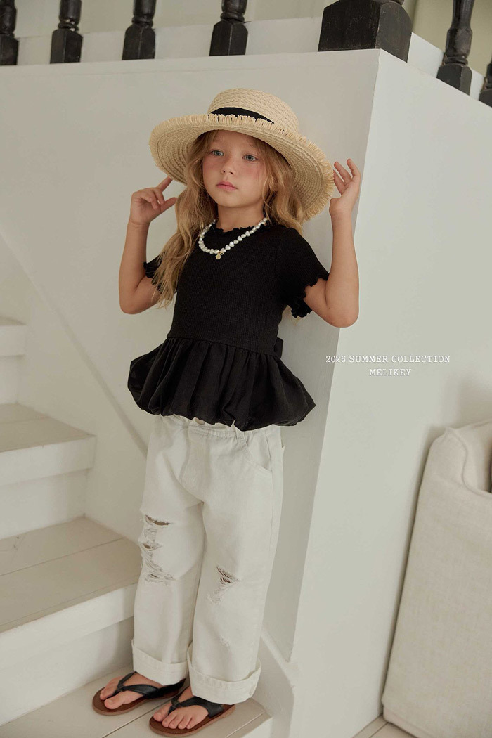 正韓夏MELIKEY 個性破壞米白牛仔褲