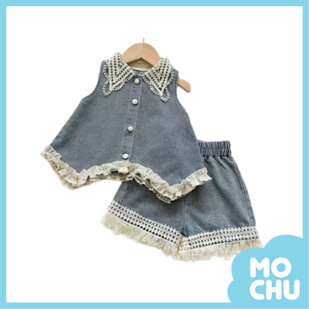 蕾絲翻領花邊流蘇牛仔套裝