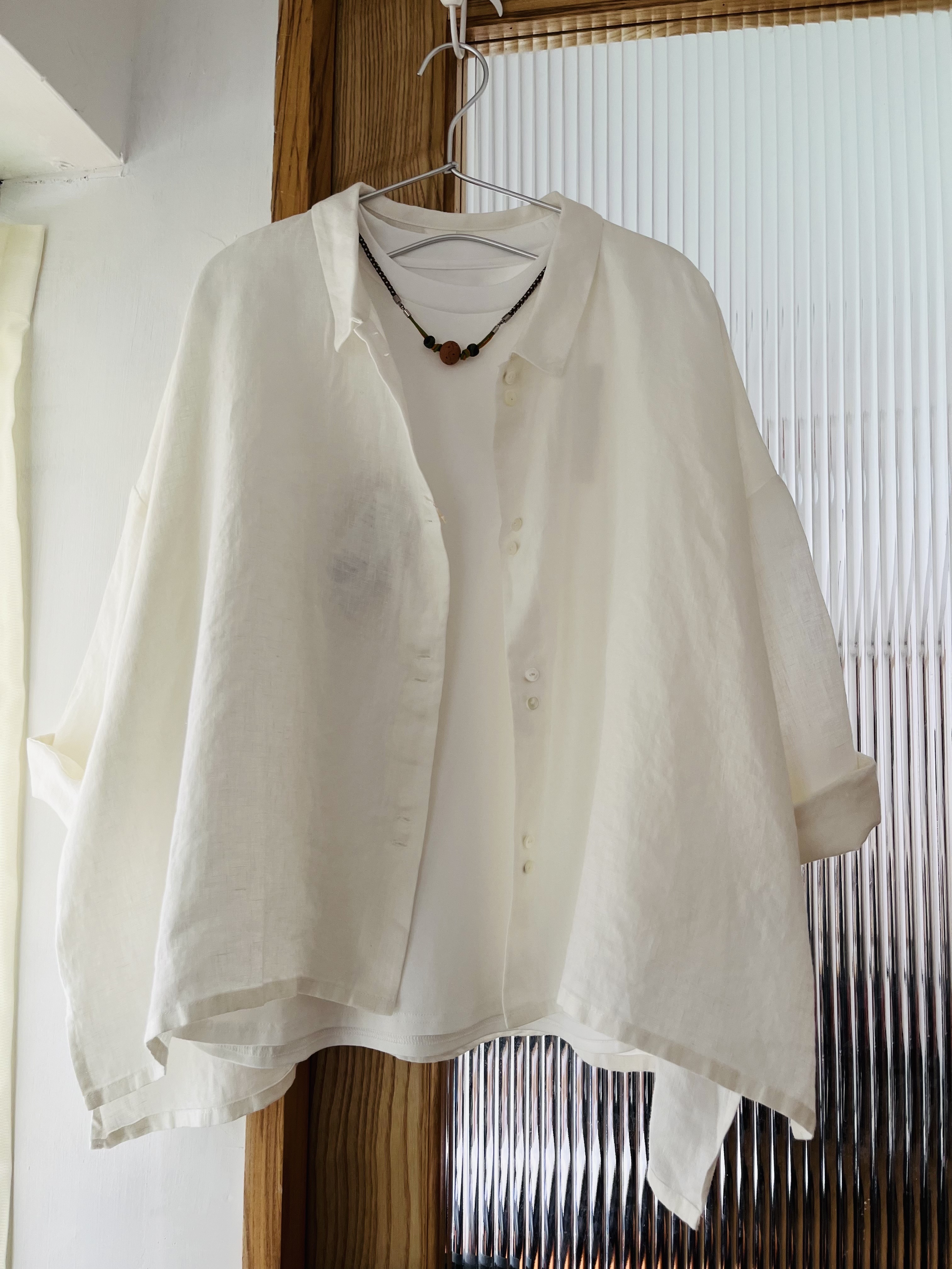 blue willow米白色麻質top