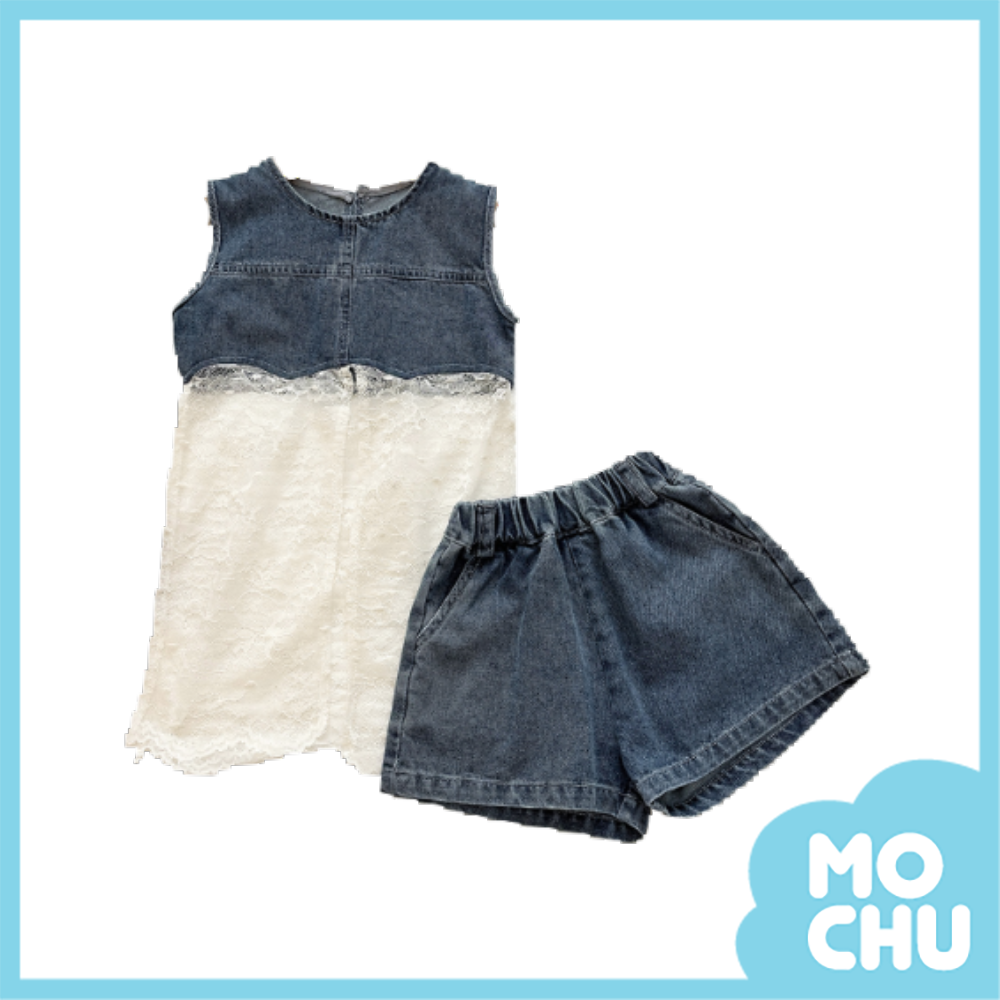 拼接蕾絲網紗牛仔套裝