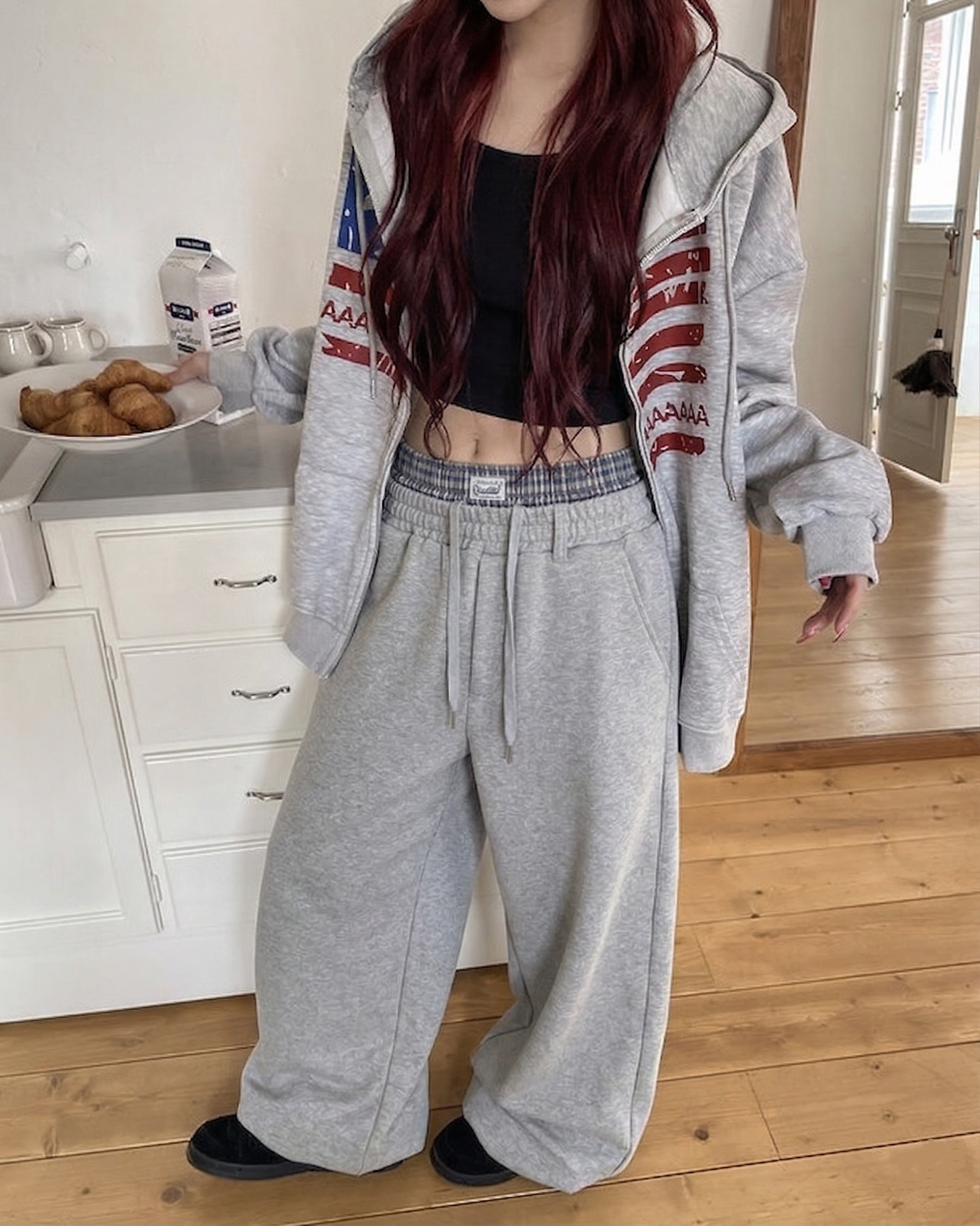 <子瑜有類似的>韓國 雙褲頭 格紋 棉褲 兩色