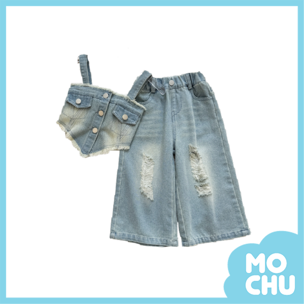 動感背心刷破牛仔套裝