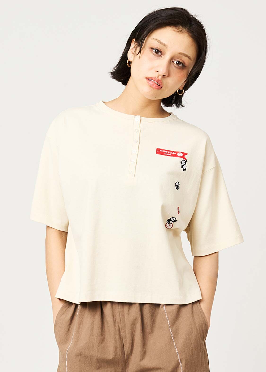 日本預訂 graniph GH Rolling Panda's Donuts | Henley Neck T-Shirt