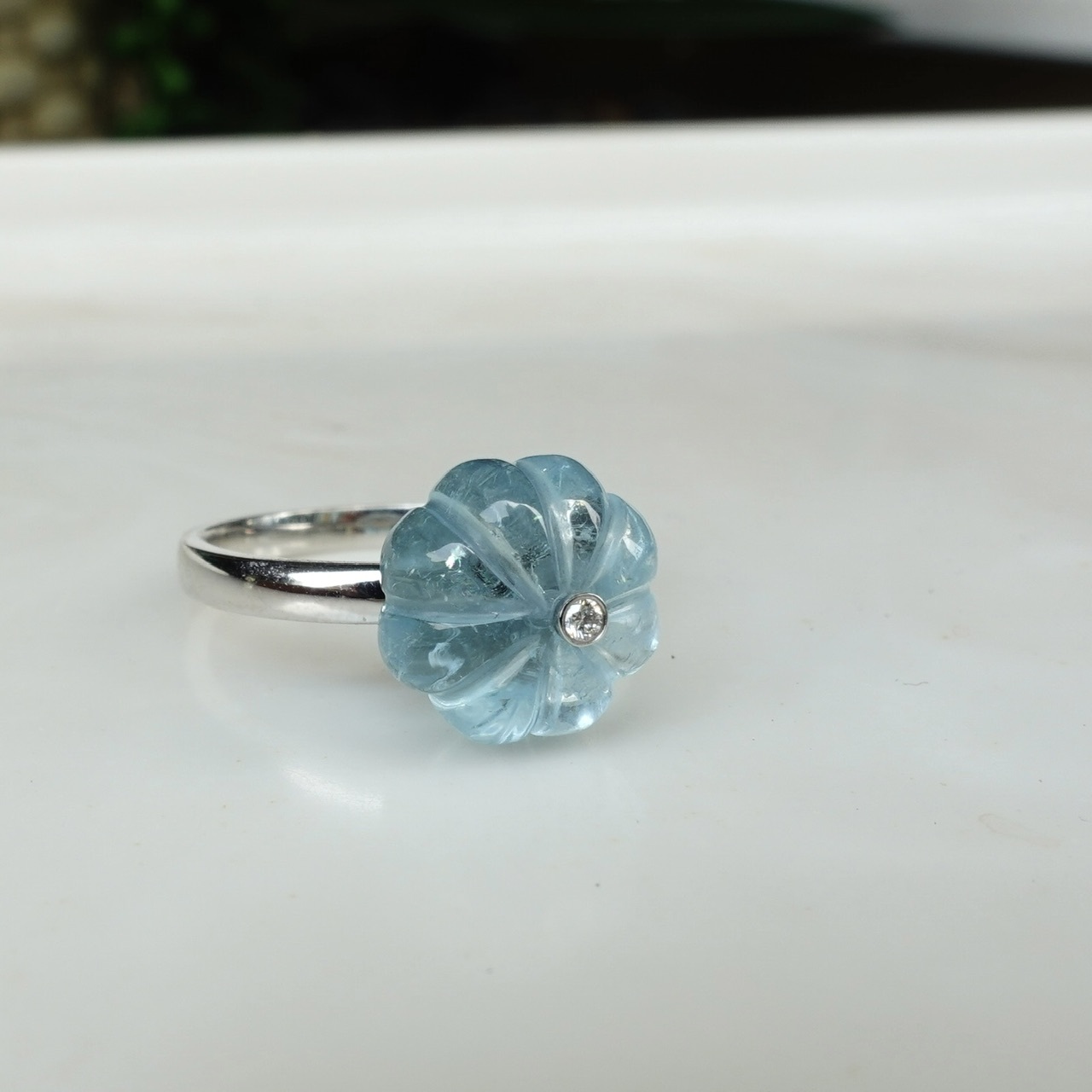 南瓜切 - 5.76ct聖瑪利亞藍海藍寶石18K金鑽石戒指 (帶寶石證書)